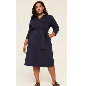Lane Bryant NWT Journey Faux Wrap Midi Dress Sz 14/16 Pockets Navy Classic